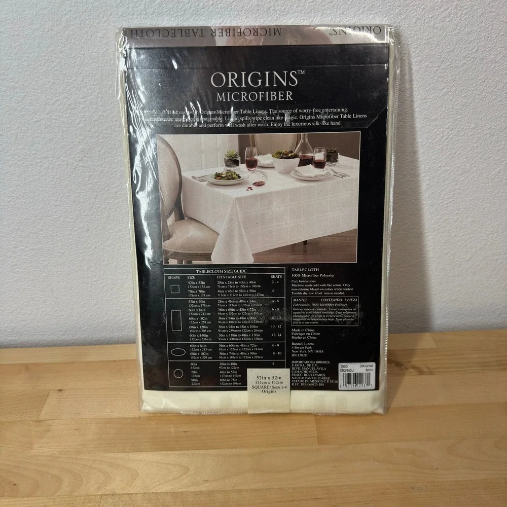Origins Microfiber Tablecloth Square 52x52 Cream Damask Spill Proof New